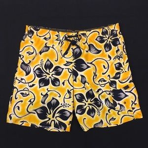 Speedo Yellow Floral Board Shorts Swim Trunks Med.